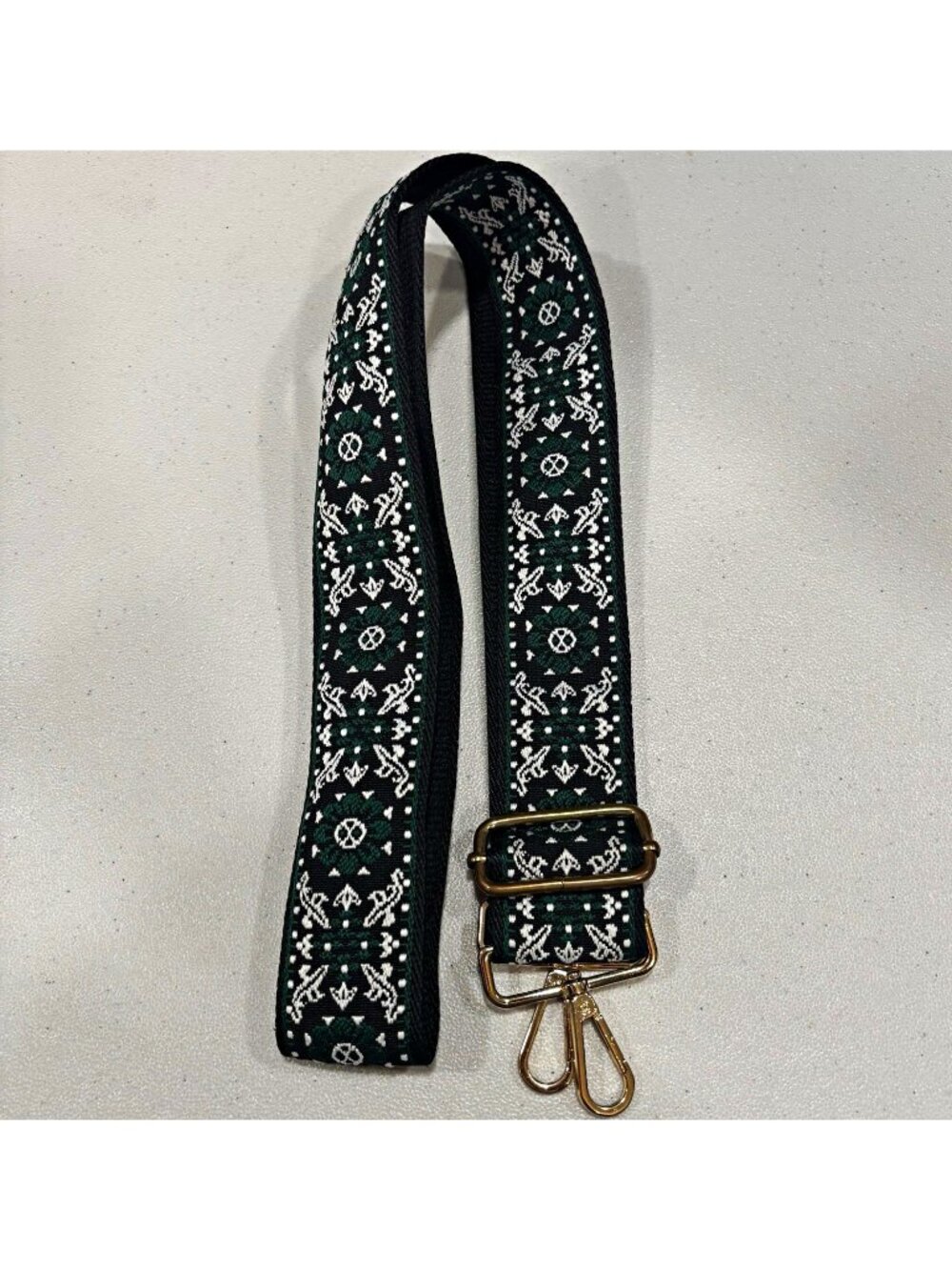 Adjustable Geometric Handbag Shoulder Strap Green White Buckle Accent